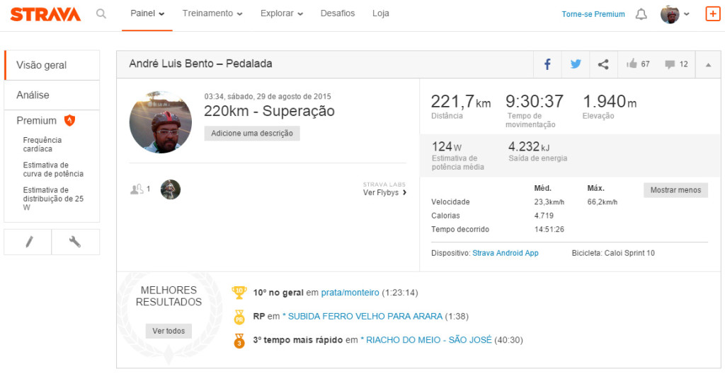 Registro do Strava de André Luis